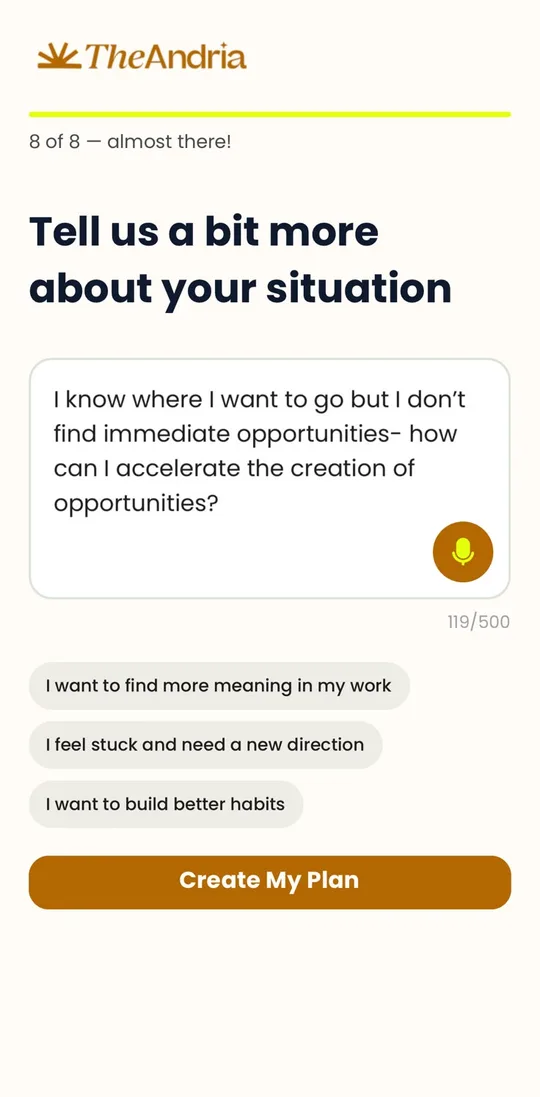 Onboarding: tell us about your situation, by text or voice